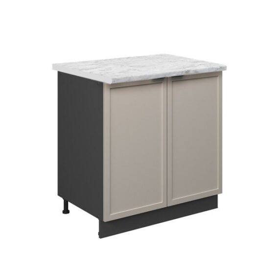 Vicco Spülenunterschrank Fame-Line, GrauBeige/Anthrazit, 80 cm mit Regal, AP Marmor