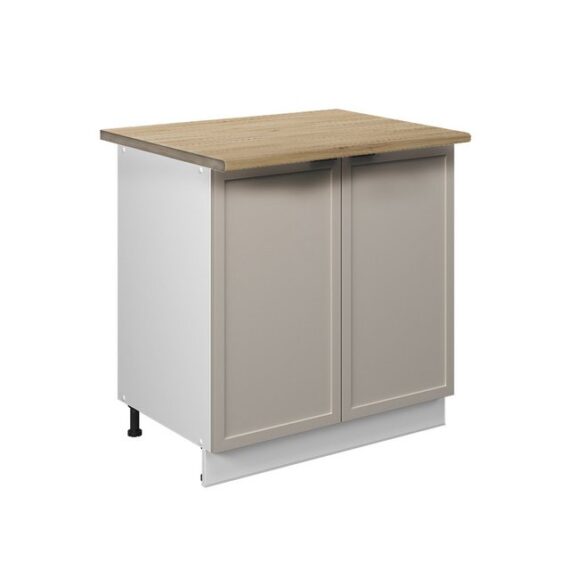 Vicco Spülenunterschrank Fame-Line, GrauBeige/Weiß, 80 cm mit Regal, AP Eiche