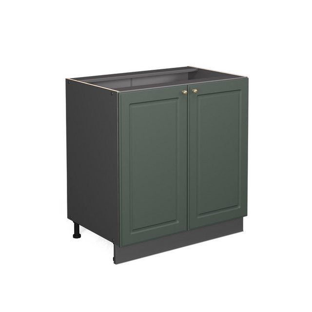 Vicco Spülenunterschrank Fame-Line, Grün-Gold Landhaus/Anthrazit, 80 cm mit Regal, AP Eiche