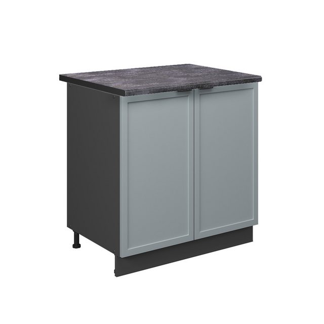 Vicco Spülenunterschrank Fame-Line, Hellblau-grau/Anthrazit, 80 cm mit Regal, AP Anthrazit