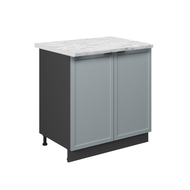 Vicco Spülenunterschrank Fame-Line, Hellblau-grau/Anthrazit, 80 cm mit Regal, AP Marmor