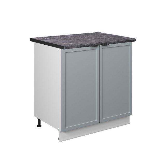 Vicco Spülenunterschrank Fame-Line, Hellblau-grau/Weiß, 80 cm mit Regal, AP Anthrazit