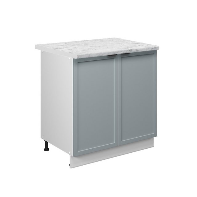 Vicco Spülenunterschrank Fame-Line, Hellblau-grau/Weiß, 80 cm mit Regal, AP Marmor