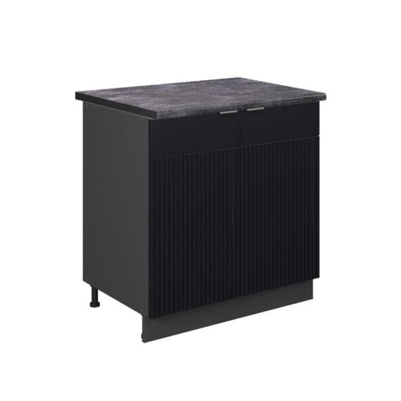 Vicco Spülenunterschrank Fame-Line, Schwarz gestreift/Anthrazit, 80 cm mit Regal, AP Anthrazit