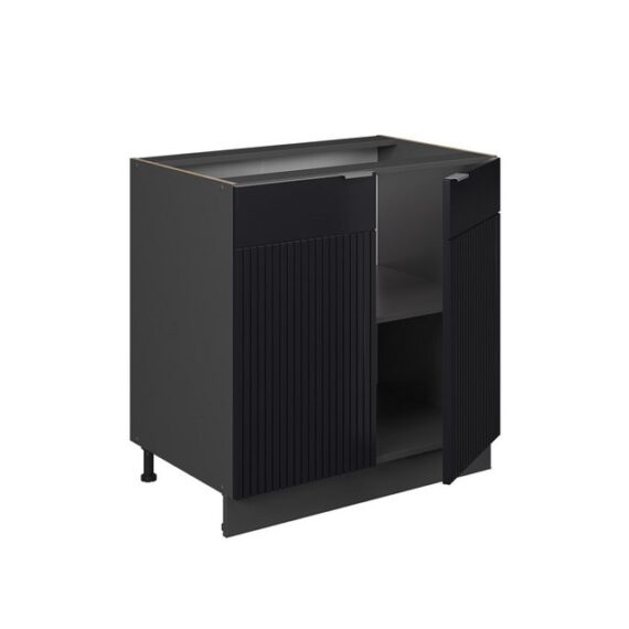 Vicco Spülenunterschrank Fame-Line, Schwarz gestreift/Anthrazit, 80 cm mit Regal, AP Eiche