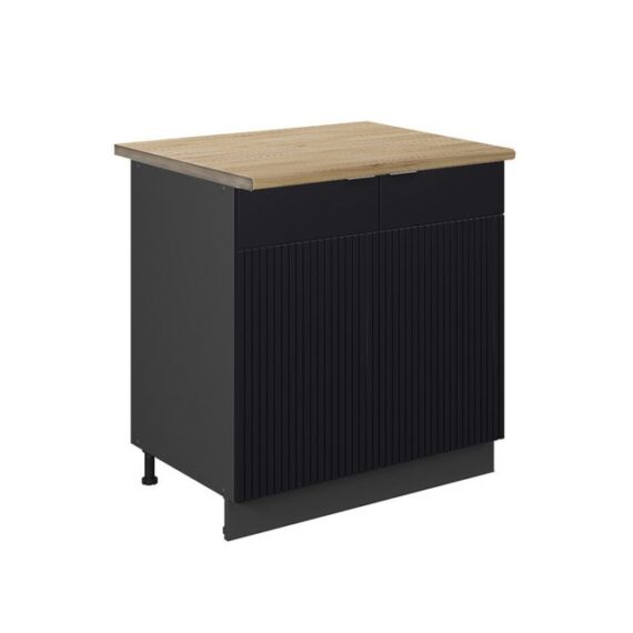 Vicco Spülenunterschrank Fame-Line, Schwarz gestreift/Anthrazit, 80 cm mit Regal, AP Eiche