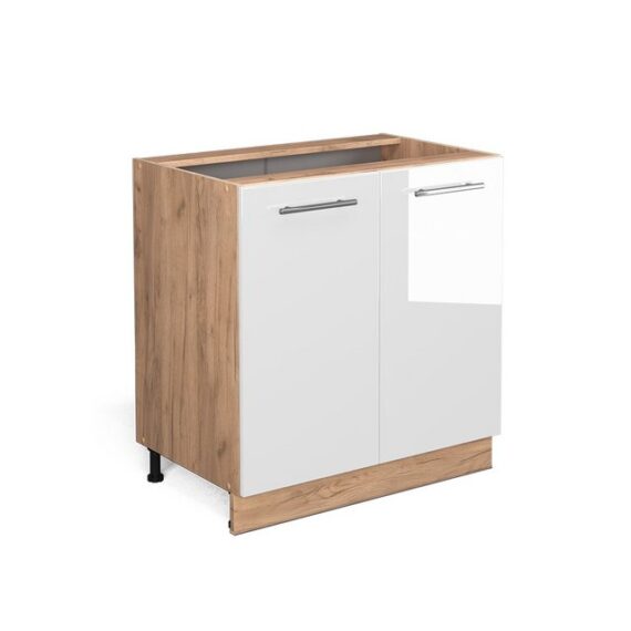 Vicco Spülenunterschrank Fame-Line, Weiß Hochglanz/Eiche, 80 cm mit Regal, ohne Arbeitsplatte