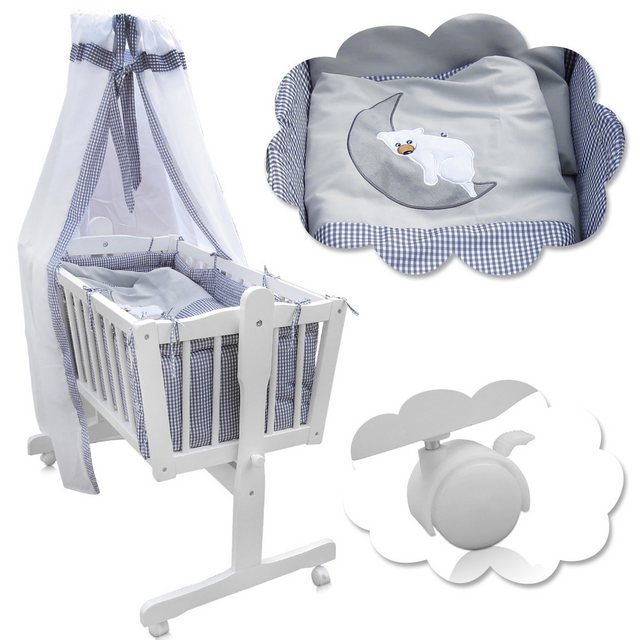 VitaliSpa® Babybett, Weiß/Grau, 100 x 54 cm mit Rollen