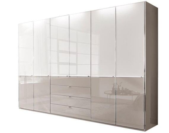 WIEMANN Kleiderschrank "Shanghai, luxuriöser Drehtürenschrank, Made in Germany, 2-farbig", mit Glasfront, mehrere Breiten, Schubladen