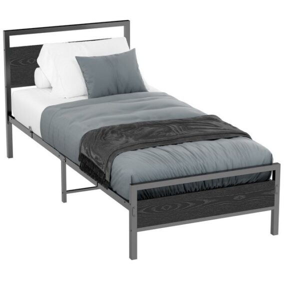 WISHDOR Metallbett Einzelbett Jugendbett (90 x 200 cm ohne Matratze), mit Lattenrost, Bettrahmen Gästebett Jugendbett