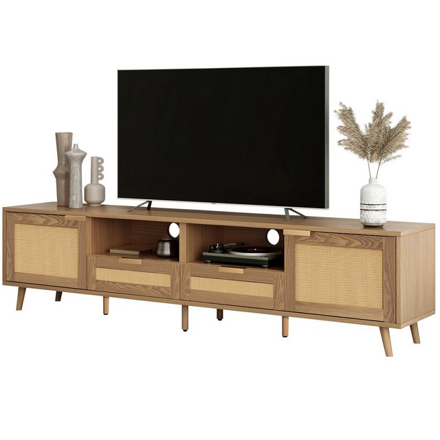 Welikera TV-Schrank TV-Konsolentisch,200*37*49 cm,Geflochtener Rattan TV Boards TV-Schrank mit echtem Rattandesign,massiven Holzfüßen