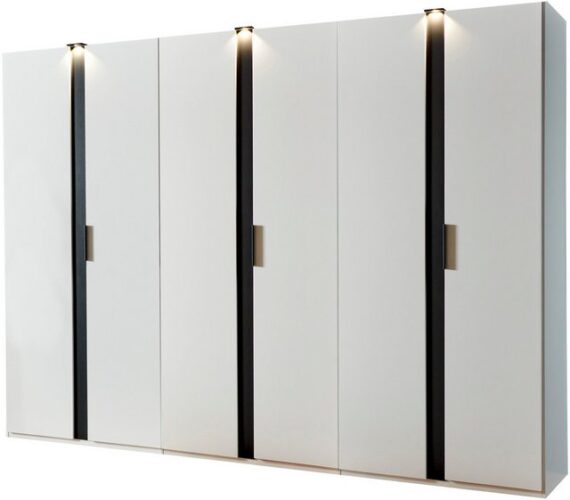 Wimex Drehtürenschrank Rimini by fresh to go, weiß oder graphit mit schwarzen Metallgriffen inklusive LED Beleuchtung, 3 Breiten: 200, 250 oder 300cm, 216cm hoch