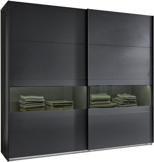 Wimex Schwebetürenschrank Easy Plus, Kleiderschrank Made in Germany mit Glaseinsatz/ Rauchglas, viele Breiten zur Auswahl, schwarze Griffe