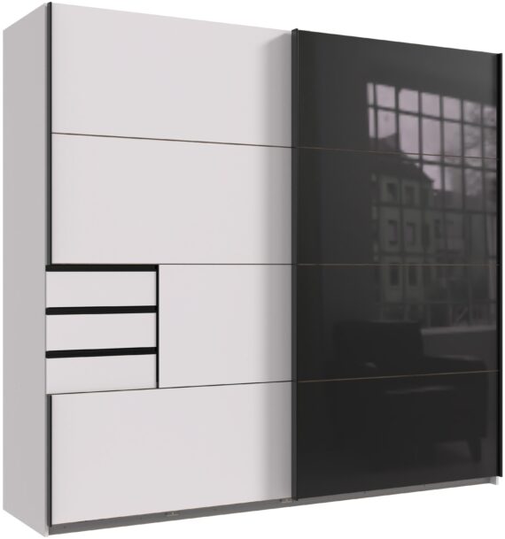 Wimex Schwebetürenschrank "Leonberg, Kleiderschrank mit 3 Schubladen", mit graphitfb.Glasfront, 225cm breit, 208cm hoch