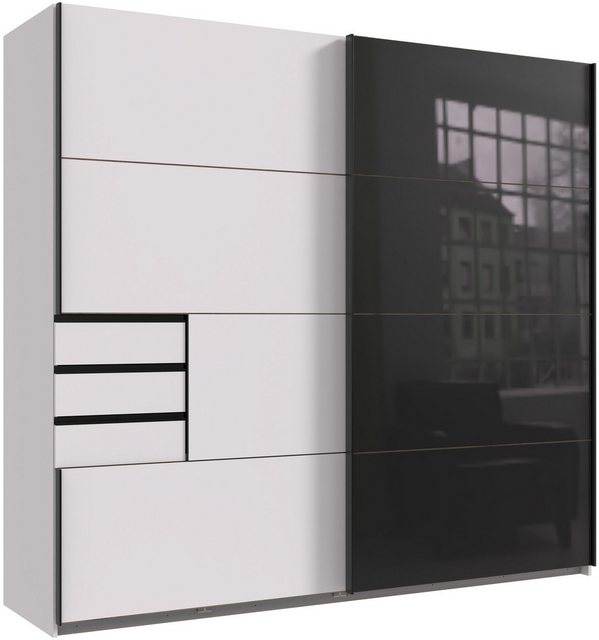 Wimex Schwebetürenschrank Leonberg, Kleiderschrank mit 3 Schubladen mit graphitfb.Glasfront, 225cm breit, 208cm hoch