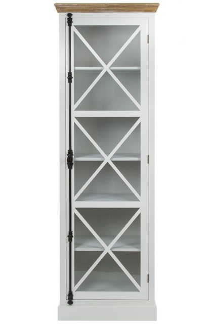 Wohnando Vitrine Großer Vitrinenschrank "Theresia", weißes Kiefernholz, Querstreben 40x80x140 cm, Wohnzimmer, Esszimmer