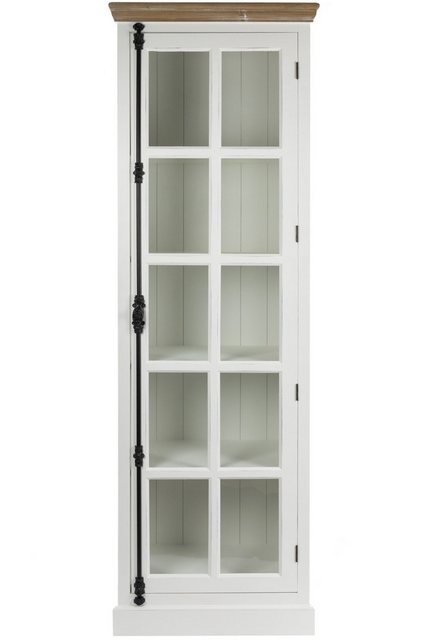 Wohnando Vitrine Vitrine "Theresia" aus weißem Kiefernholz, Landhaus, Hochschrank Wohnzimmerschrank, FSC®-zertifiziert, Maße 42x68x213 cm