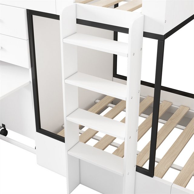 XDeer Etagenbett Etagenbett mit Ausziehbarer Schreibtisch und Garderobe, Multifunktionales Kinderbett, Kinderetagenbett