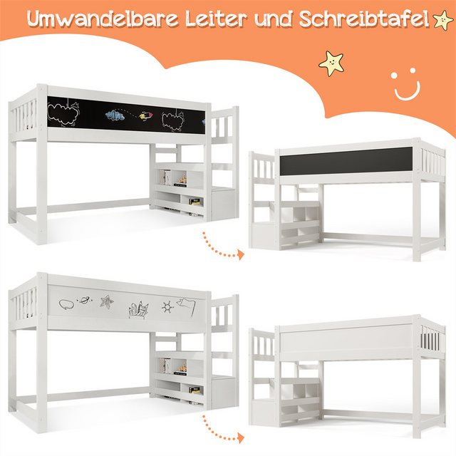 XDeer Etagenbett Kinderbett Hochbett mit Whiteboard&Tafel,Speicherung und, Rausfallschutz 90 x 200 cm, Weiss Hochbett für Kinder- Lattenrost