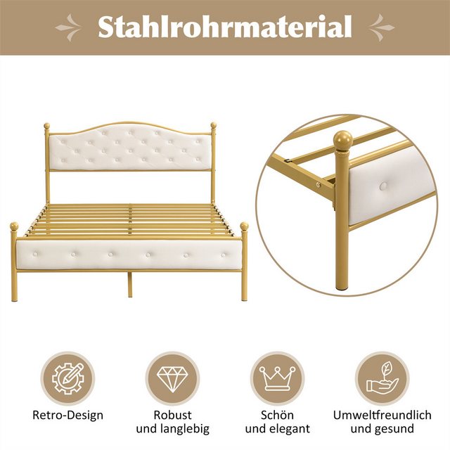 XDeer Jugendbett Modern Metallbett, Bettgestelle mit Lattenrost, Doppelbett, Bettrahmen mit Kopfteil, Gästebett, Jugendbett für Schlafzimmer