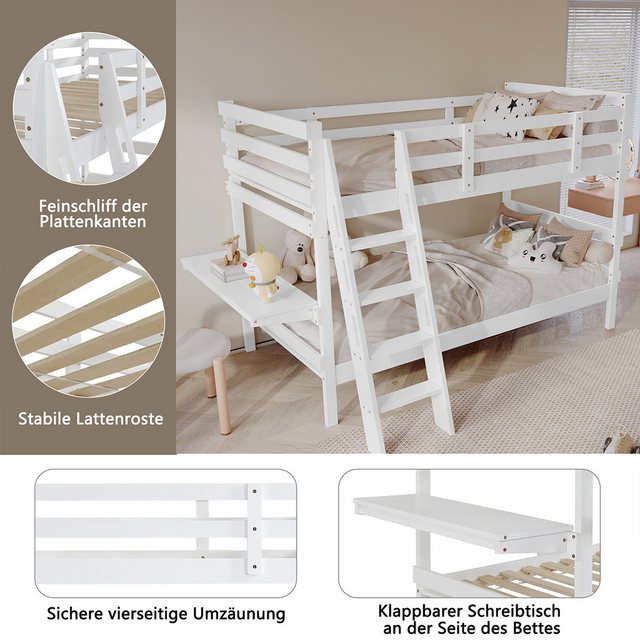 XDeer Kinderbett Etagenbett mit Schreibtisch und Vierstufiger Leiter Design des, Sicherheitszauns Doppelbett Kinderbett Hausbett Jugendbett