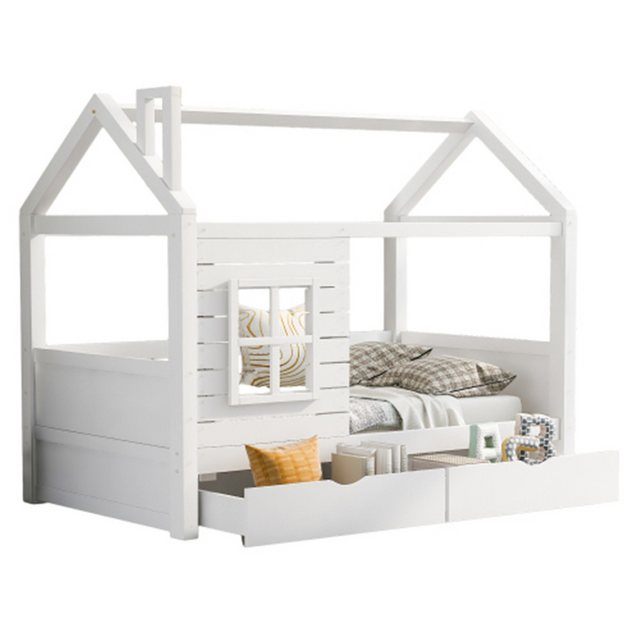 XDeer Kinderbett Hausbett Kinderbett Jugendbett 90*200,vielseitiges Holz Kinderbett, Massivholz Kinder Bett mit Lattenrost