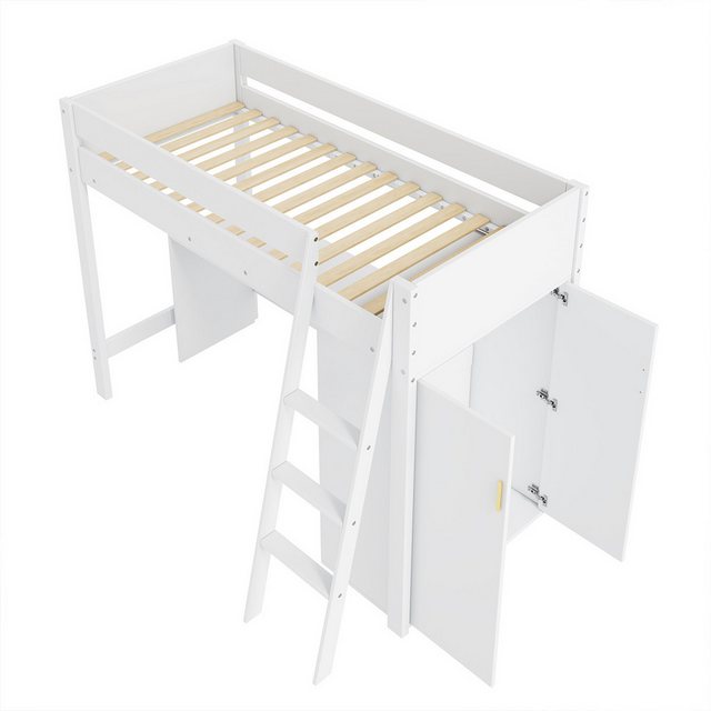 XDeer Kinderbett Hausbett mit Leiter Schreibtisch und Kleiderschrank Hochbett, Kinderbett Einzelbett Frei Kombinierbar Massivholz 90*200cm