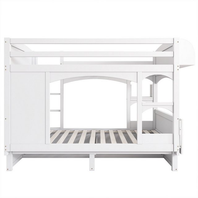 XDeer Kinderbett Hausbett mit klappbarem Schreibtisch und Regal Leiter und, 2 Schubladen Kinderbett Doppelbett Etagenbett 90*200 cm