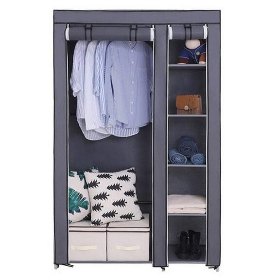 XDeer Kleiderschrank Portable Kleiderschrank Vliesstoff mit hängende Stange schnell Stoffschrank Schnell und Einfach zu Montieren Grau