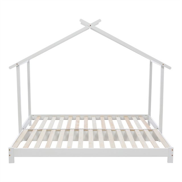 XDeer Massivholzbett Hausbett 90 /180 x 190cm Holz Kinderbett für Jungen&Mädchen, Massivholz Kinder Bett umbaubar Bodenbett mit Lattenrost weiß