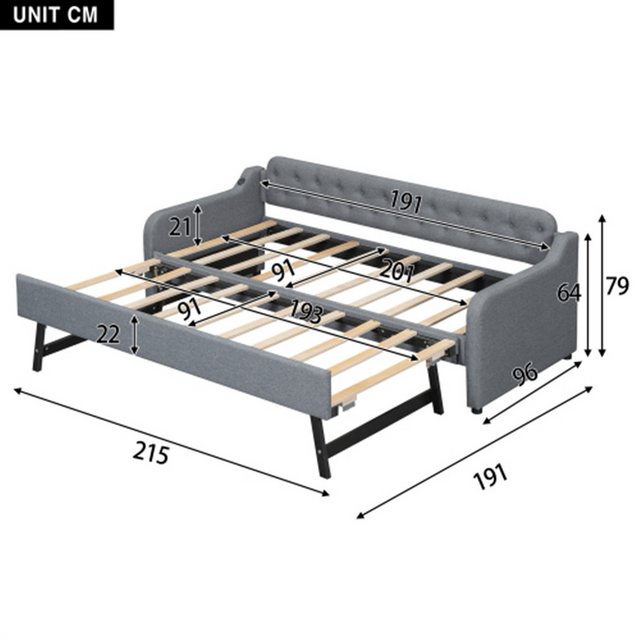 XDeer Schlafsofa Schlafsofa, Tagesbett, mit ausziehbares Rollbett, USB-Anschluss, 90*200cm