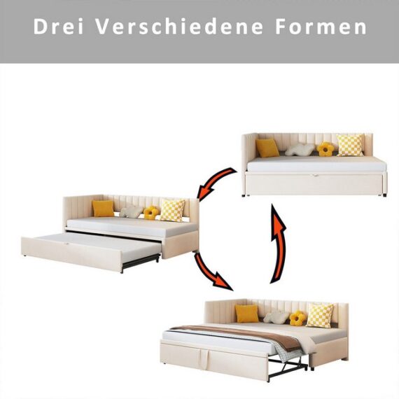 XDeer Schlafsofa Schlafsofa mit Ausziehbett L-förmiges Sofa Polstermöbel, Polsterbett in Samtstoff Kinderbett Gästebett 90/180*200cm