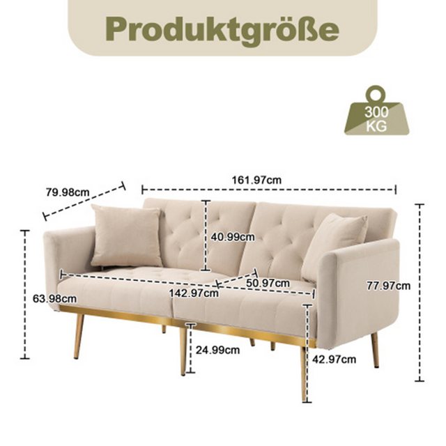 XDeer Sofa 3-Sitzer-sofa umwandelbar in ein 3-fach verstellbares Schlafsofa, für mehrere Szenarien im Wohnzimmer, Schlafzimmer