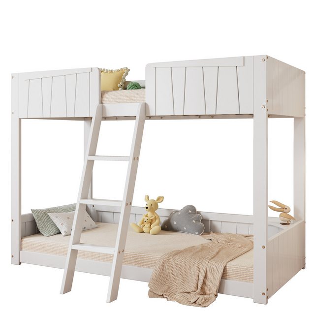 Yorbay Etagenbett Kinderbett Hochbett (Lattenroste, Rausfallschutz, Kiefer+MDF, Weiß, 90×200 cm)