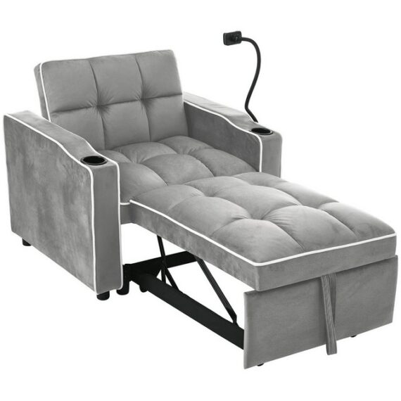 Yorbay Sofa Modern Einzel Schlafsofa mit verstellbarer Rückenlehne, Klapp Schemel, Sofa-Liegestuhl mit 3 Neigungswinkeln,83x167x76cm(BxTxH), Grau