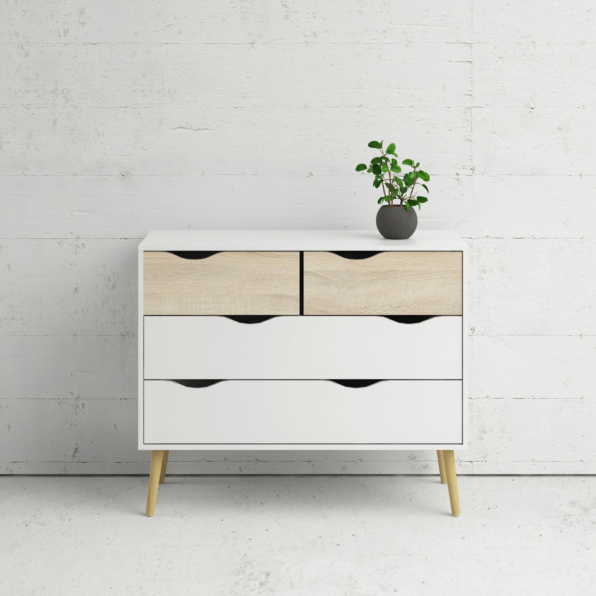 andas Kommode „Oslo, Aufbewahrung, Schubladenschrank, Stauraum“, Sideboard mit 4 Schubladen, Vollholzbeine, Breite 99 cm, Höhe 82 cm