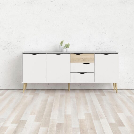 andas Kommode "Oslo, Sideboard, Aufbewahrung, Schubladenschrank, Stauraum", Breite 196 cm, Höhe 82 cm, 3 Türen und 3 Schubladen