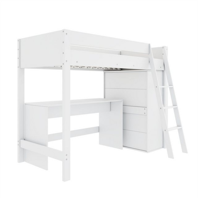 autolock Hochbett Hochbett, Kinderbett mit Leiter, Schreibtisch, Kleiderschrank