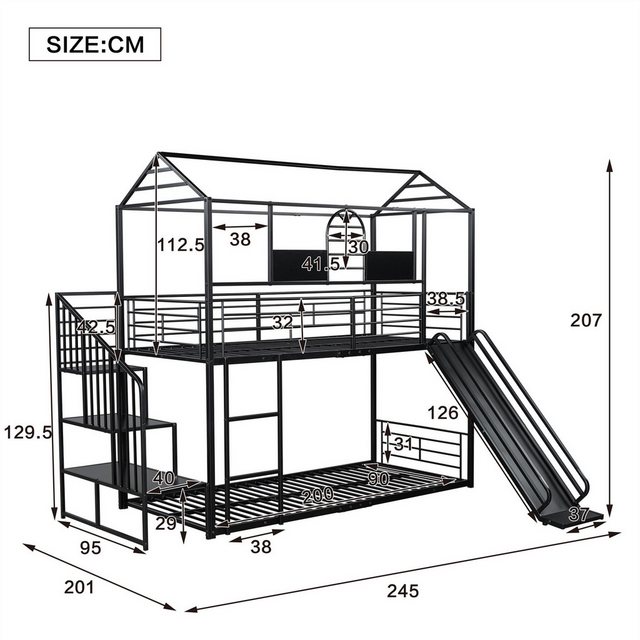 autolock Kinderbett 90x200cm Eisenrahmenbett,Kinderbett mit Dach und Fenster