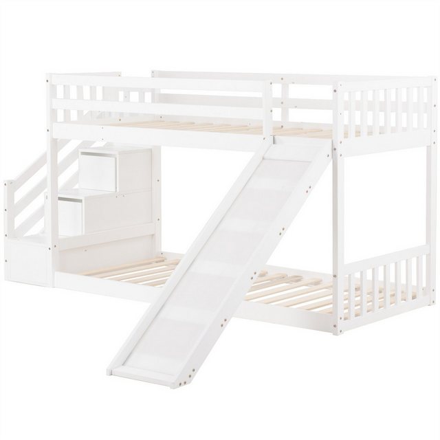 autolock Kinderbett Etagenbett,Kinderbett,Hochbett 90x200cm mit Treppe und Rutsche, mit 2 Schubladen Rahmen aus massivem Kiefernholz