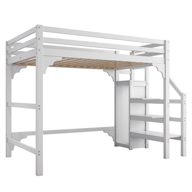 autolock Kinderbett Hochbett,Kinderbett,Etagebett,mit Lattenrost,mit Stufentreppe, 140*200cm,mit Kleiderschrank, Jugendbett, Stauraum