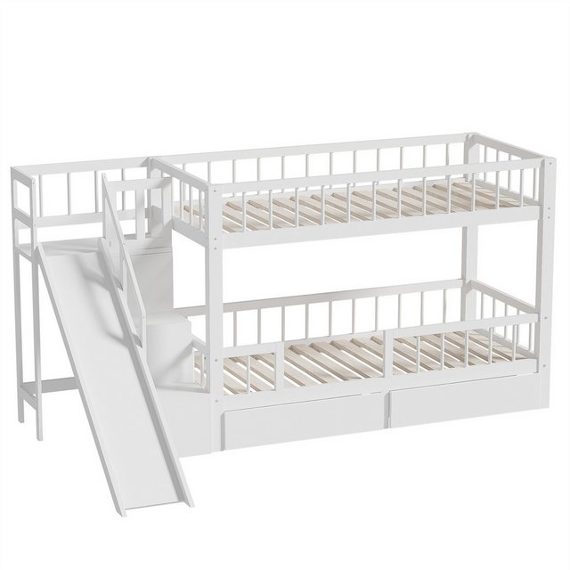 autolock Kinderbett Kinder-Etagenbett,Doppelbett,multifunktionales Kinderbett, mit Rutsche und Treppen,2 Schubladen,mit magnetischer Tür