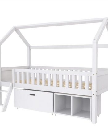 autolock Kinderbett Kinderbett Jugendbett 200×90 Mit Schubladen und Ablagefächern, Geeignet für Jungen und Mädchen Mit Anti-Drop-Geländer