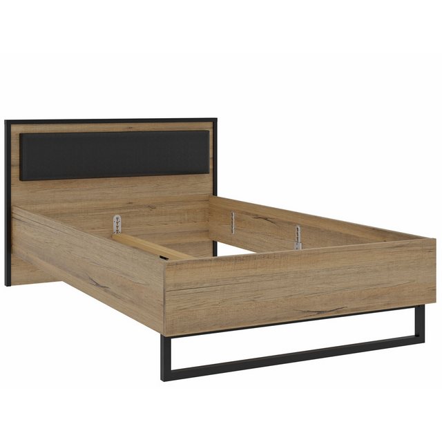 expendio Bett Orell 1, Bartex Oak / schwarz, 135x210x92 cm