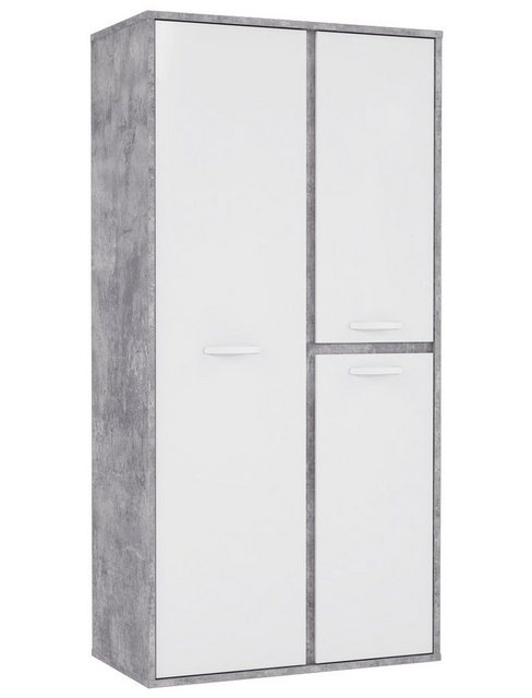 expendio Kleiderschrank Coburg 5 Drehtürenschrank Betonoptik Hochglanz weiß 100x202x53 cm