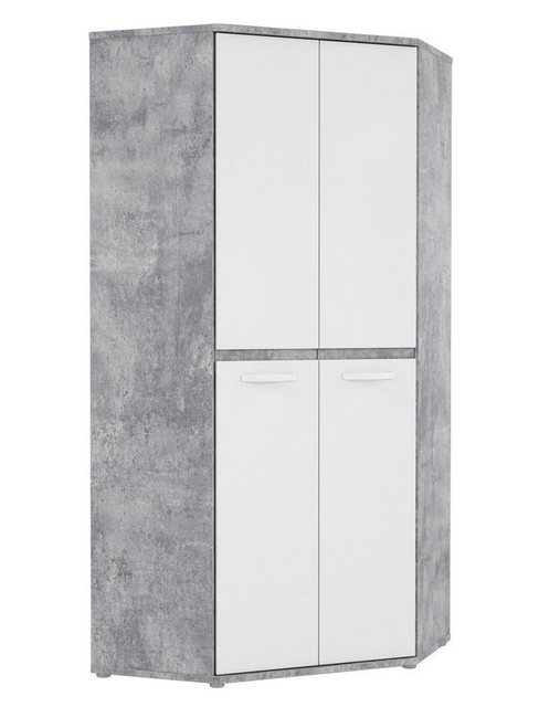 expendio Kleiderschrank Coburg 6 Eckschrank Betonoptik Hochglanz weiß 92x202x92 cm viel Stauraum