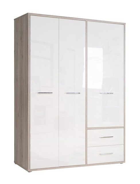 expendio Kleiderschrank Jana Drehtürenschrank weiss Hochglanz Sandeiche 147x202x60 cm Kleiderstange