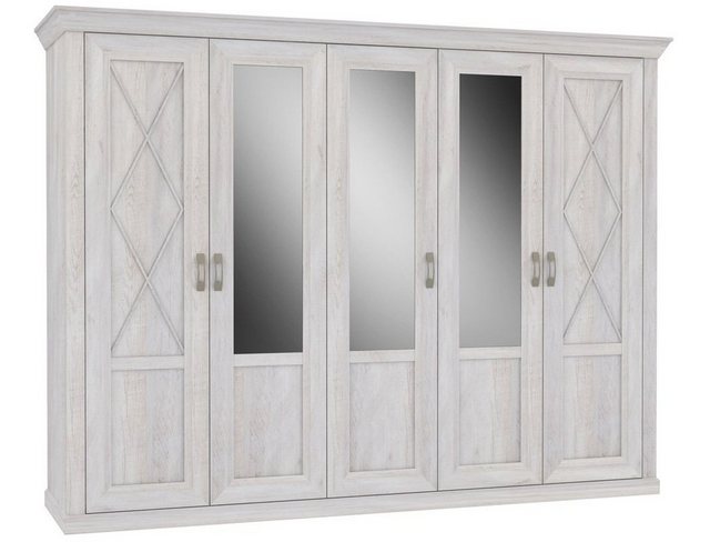 expendio Kleiderschrank Kasimir 72 Drehtürenschrank Pinie weiss 269x206x63 cm mit Spiegel Landhausstil