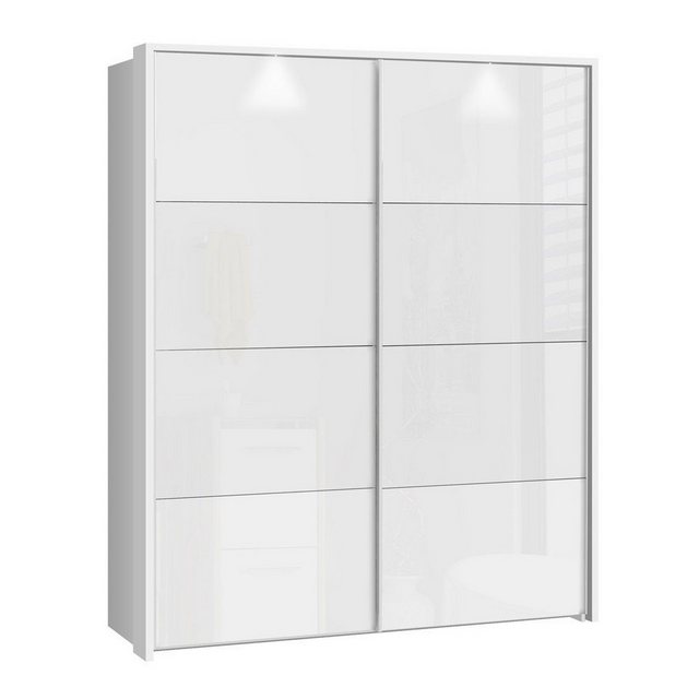 expendio Kleiderschrank Sophie 6B Schwebetürenschrank weiß Hochglanz 181x215x65, Kranz mit Beleuchtung