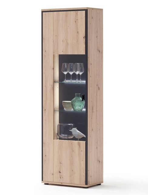 expendio Vitrine Mendoza 3 Balkeneiche 63x210x38 cm montiert mit Beleuchtung